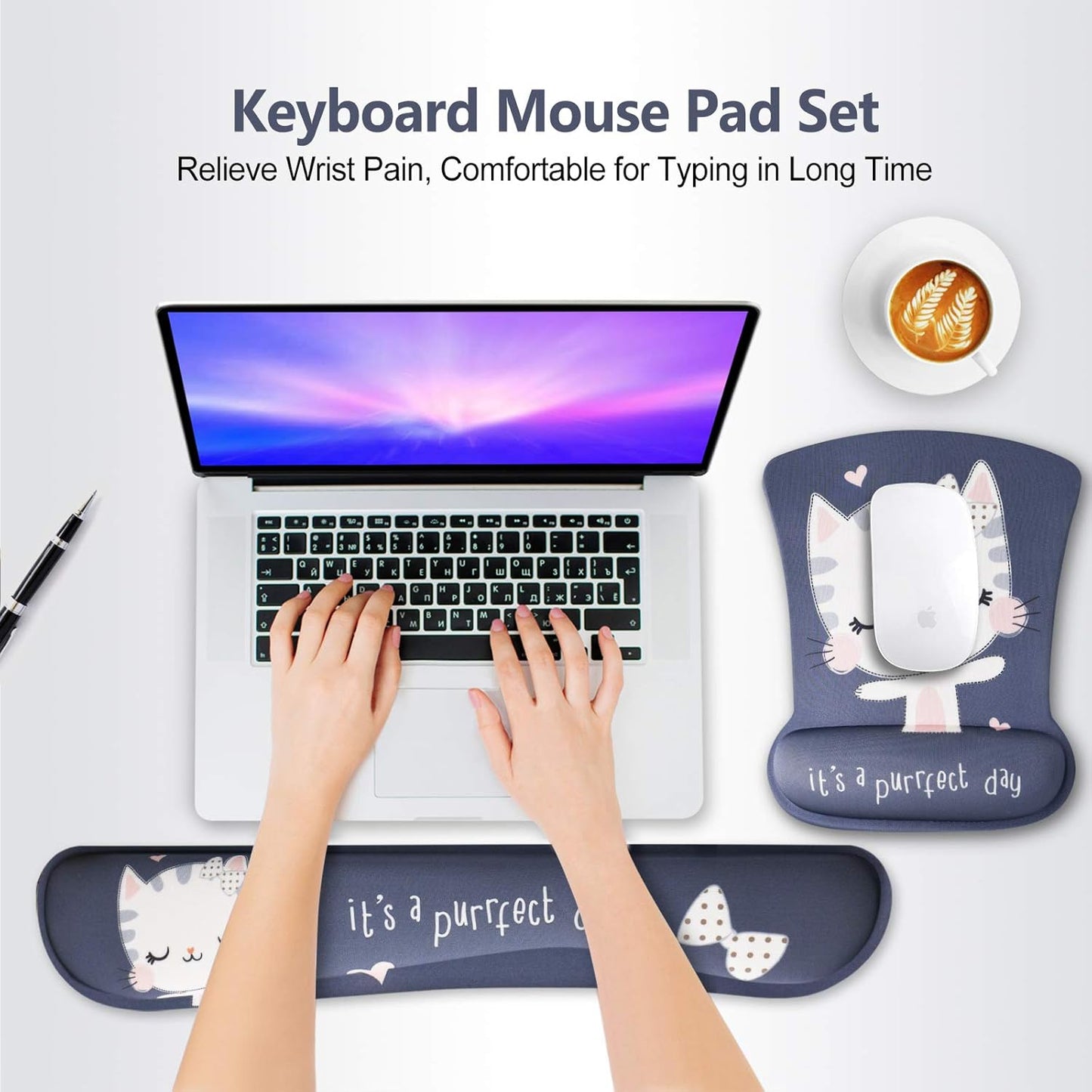 Keyboard Wrist Rest Pad Ergonomic Mouse Pad Set, ToLuLu Gel Mouse Pad Wrist Support for Computer Laptop, Mousepad Keyboard Wrist Support with Memory Foam for Easy Typing Pain Relief, Van Gogh Painting