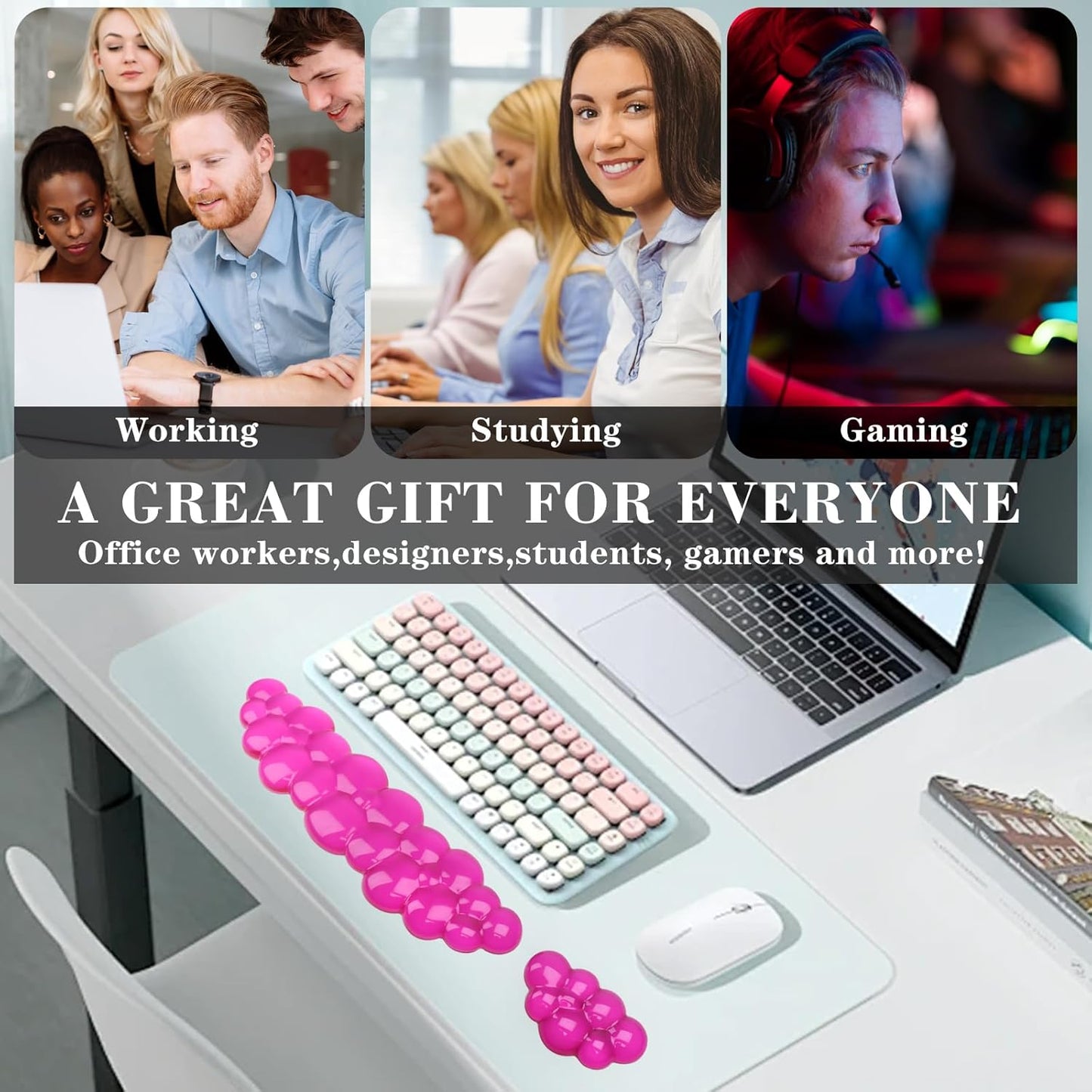 Gel Cloud Keyboard and Mouse Wrist Rest, Cute Wrist Support and Arm Support Keyboard Rest for Keyboard and Mouse Typing Pain Relief，Suitable for Office/Computer/Laptop/Gaming (Pink)