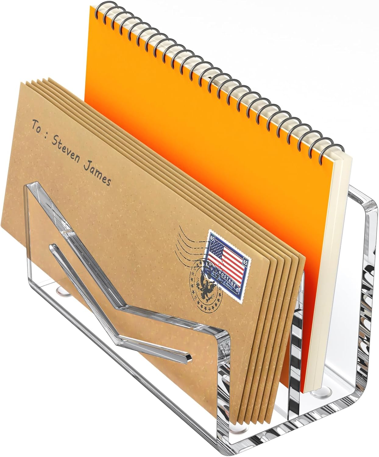 Beego Envelope and Mail Organizer Countertop - Clear Acrylic Desk Organizer Letter Holder Desktop File Sorter Bill Document Folder Rack for Office, Home, School Desk Organization