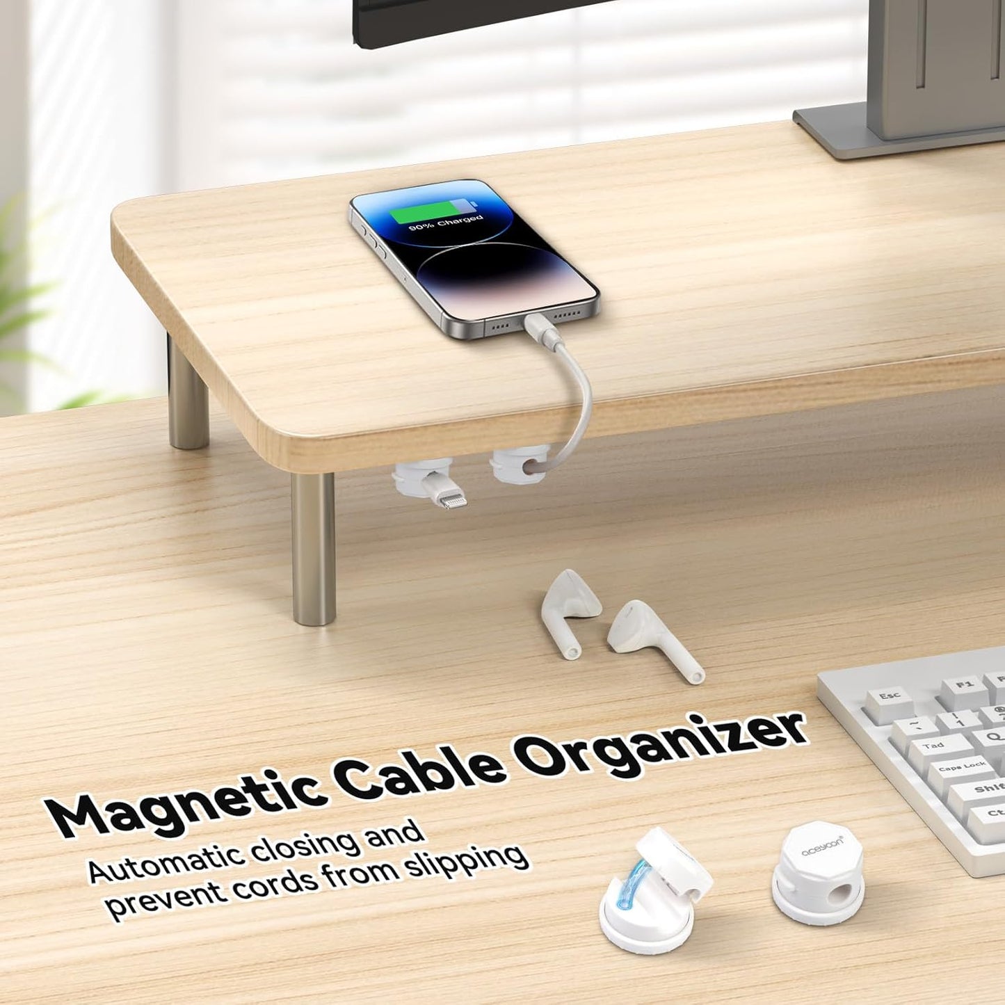 aceyoon 12 Pack Cable Clips, Strong Magnetic Cord Organizer Adhesive Cord Holder for Desk, Wire Holders for Cords for Nightstand/Home/Office/Car/Cubicle/Phone Charger/Computer