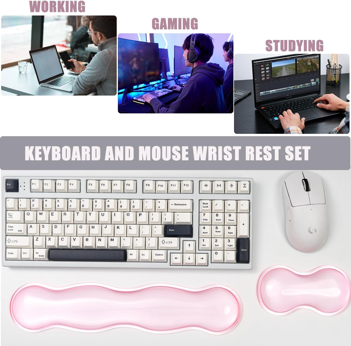 Clear Gel Wrist Rest for Keyboard and Mouse, Green Silicone Mouse Wrist Rest Set, Cute Ergonomic Wrist Rest for Keyboard 60%/75%(Green)