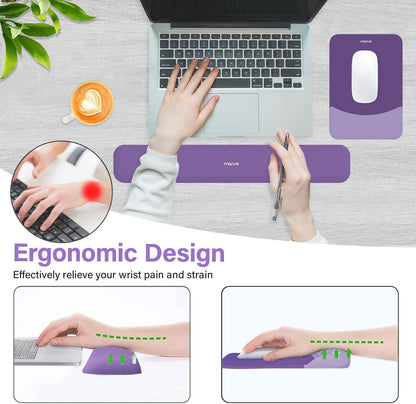 MOSISO Wrist Rest Support for Mouse Pad&Keyboard Set, Rectangular Ergonomic Mousepad Non-Slip Base Home/Office Pain Relief&Easy Typing Pad with Neoprene Cloth&Raised Silicone Lining, Green