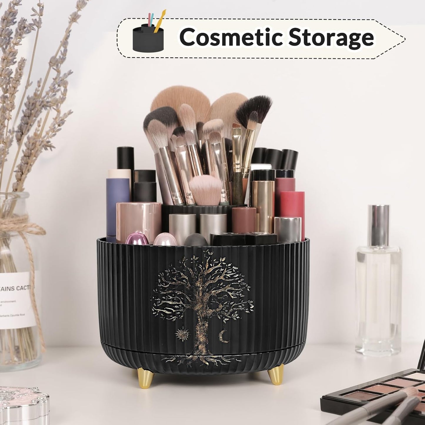 SKYDUE 360 Rotating Purple Pen & Art Supply Organizer - 5 Slot Desk Organizer for Office, School, Home