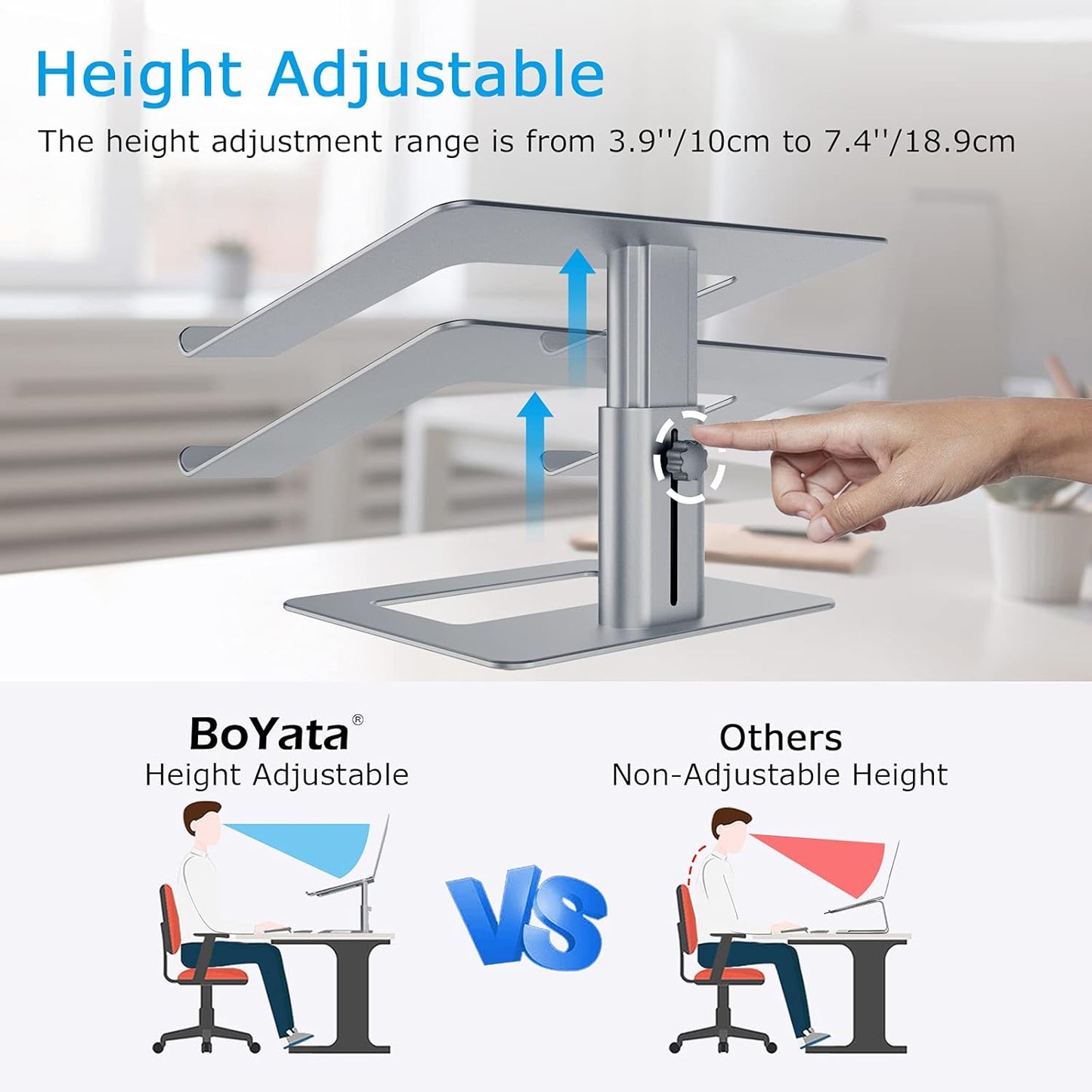 BoYata Laptop Stand, Ergonomic Aluminum Height Adjustable Computer Stand Laptop Holder for Desk, Compatible with MacBook Pro/Air, Dell, Lenovo, HP, Samsung, More Laptops 11-17" (Black)