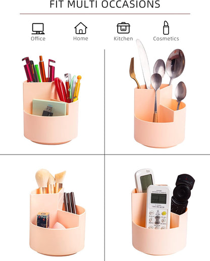Desk Pencil Pen Holder, 3 Slots 360-Degree Spinning Organizers, Desktop Storage Stationery Supplies, Cute Cup Pot for Office, School, Art Supply, Kids - White