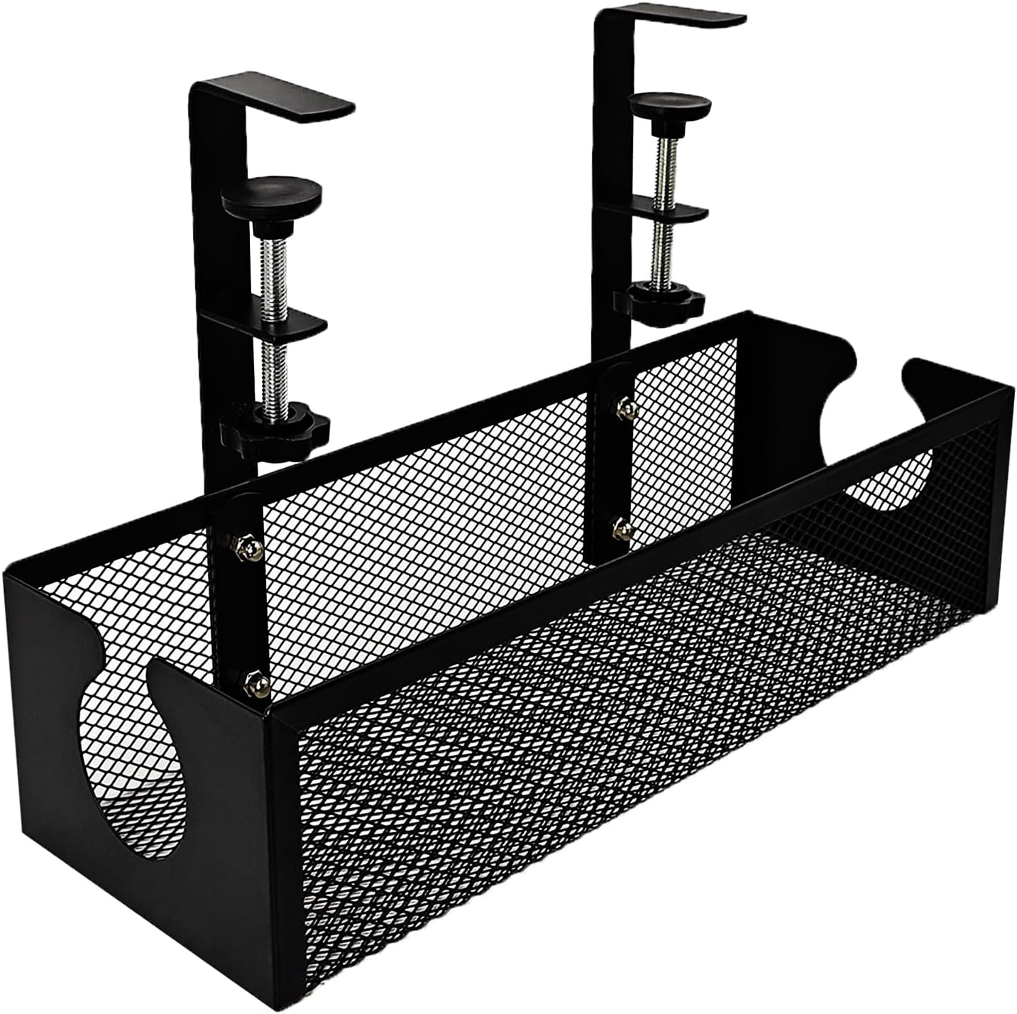 Under Desk Cable Management Tray – No Drill Metal Mesh Cord Organizer for Home Office & Standing, Adjustable Wire Organizer, Space-Saving Desk Tray (Black)