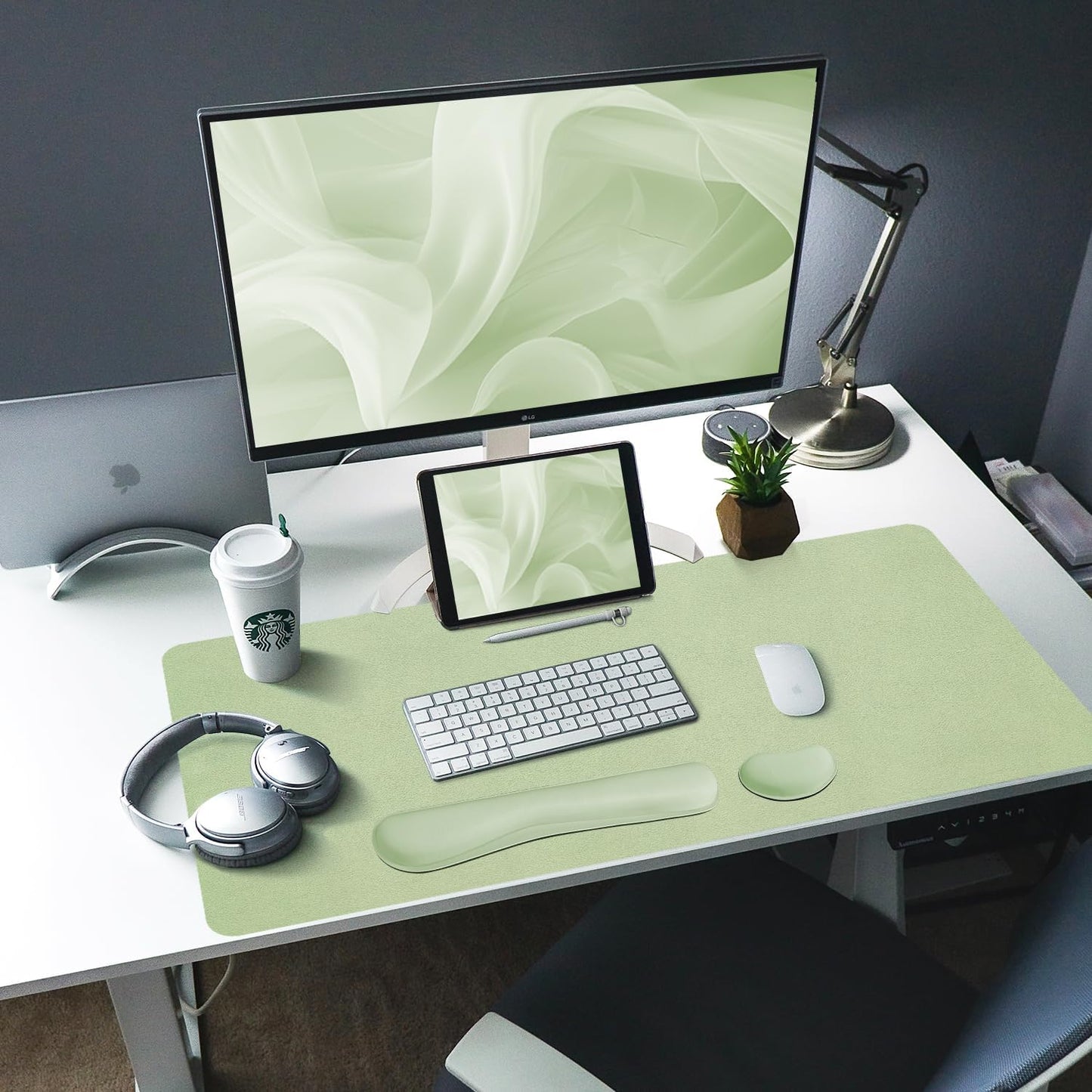 Bloss Leather Desk Pad and Keyboard Wrist Rest, Large Mouse Pad + Keyboard Pad+Mouse Wrist Support, Non-Slip Desk Mat Protector for Office, Home(31.5×15.7 Inches,Beige)