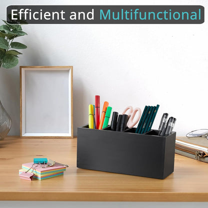 Bivvclaz Pencil Pen Holder for Desk, Acacia Wood Office Desk Organizers and Accessories with 4 Slots for Countertop, Makeup Brush Holder Organizer for Bathroom Vanity, Silverware Caddy for Party