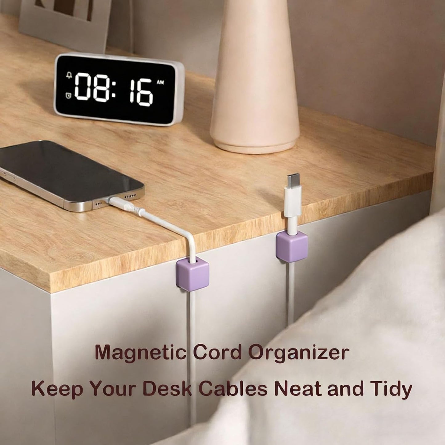10 Pack Cord Organizer, Magnetic Cable Management, Cord Holder for Desk, Adhesive Cable Clips Wire Keeper for Nightstand, Home, Office, Desktop, Car, Wall (Black)