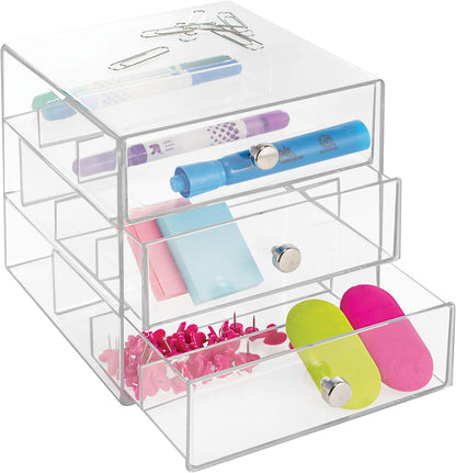 iDesign Divided 3-Drawer Stackable Organizer for Glasses, Sunglasses, and Readers - Black/Clear