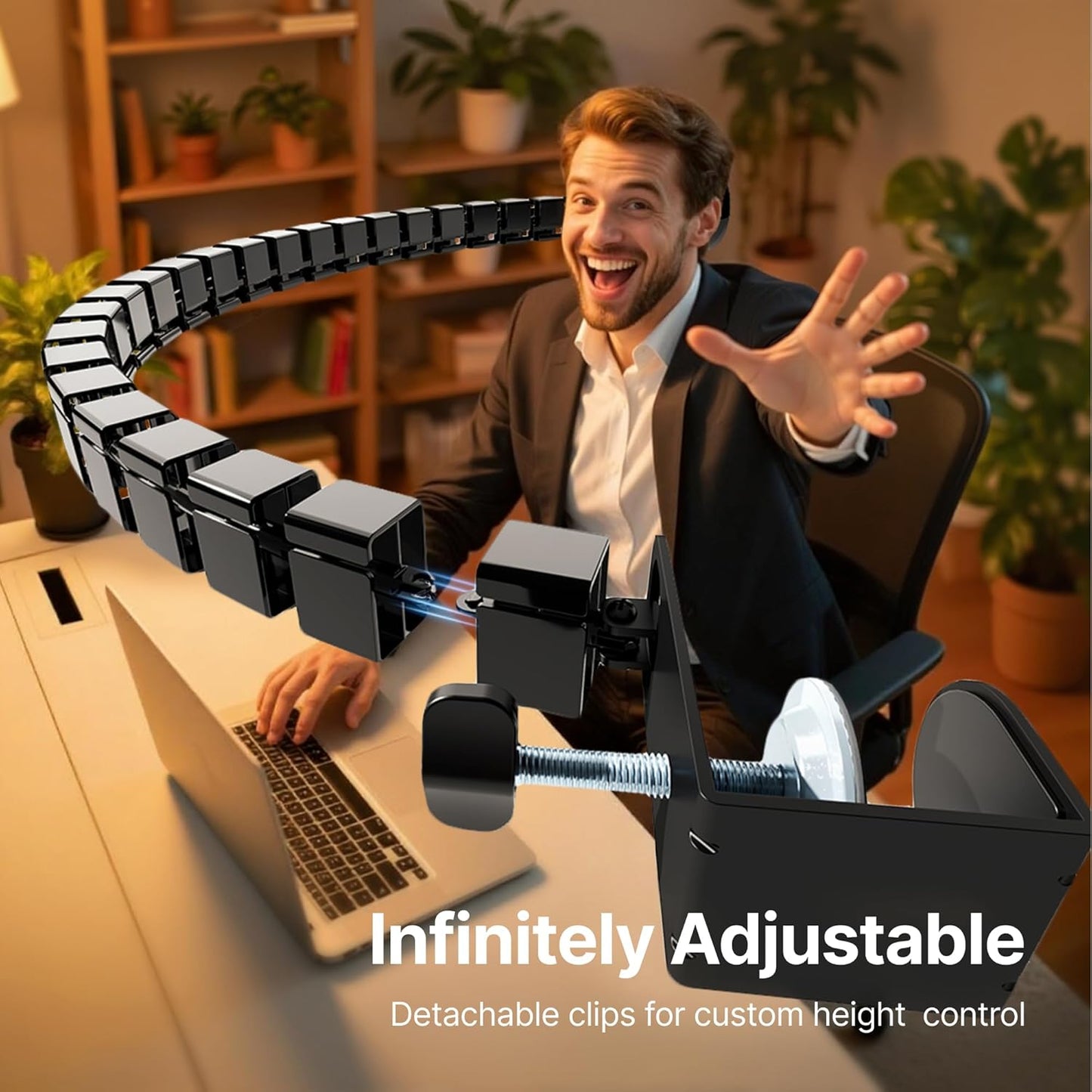 PEGZONE Under Desk Cable Management Spine – Flexible Cable Snake Organizer for Standing Desk, Tool-Free Magnetic Vertebrae Wire Management for 0.4"-2" Table, White