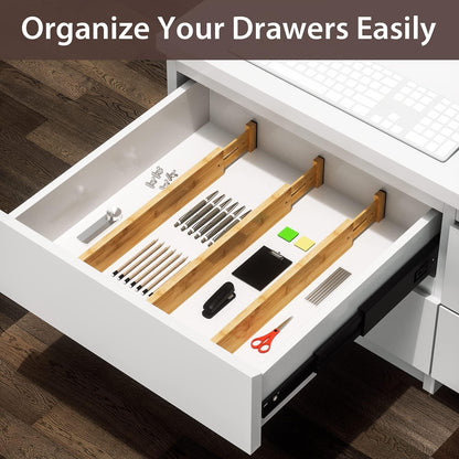DUCOO 4 PCS Drawer Divider, 17"-22" Adjustable Bamboo Drawer Dividers Organizers, Expandable Separators for Kitchen, Clothes, Dressers, Home, Office