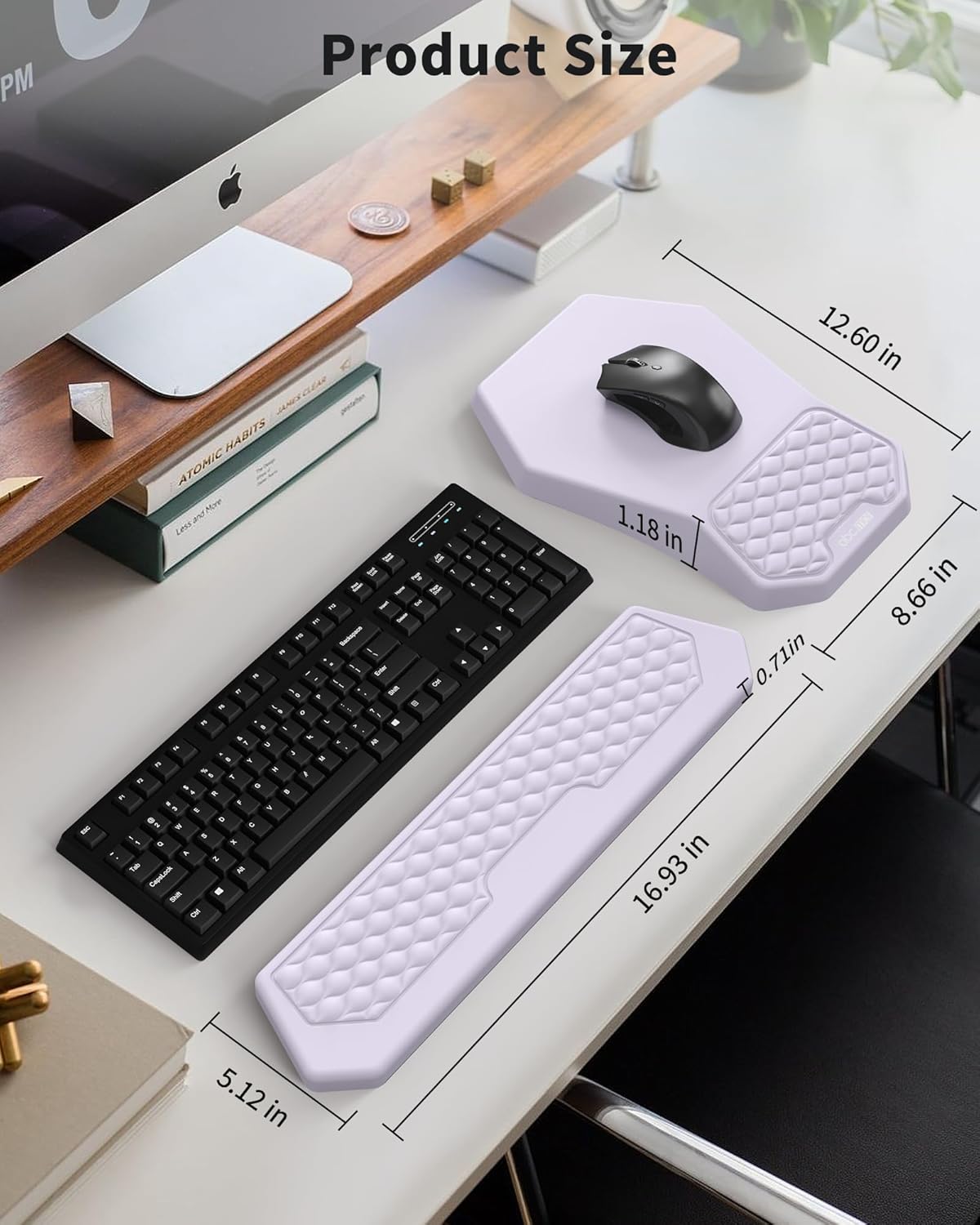 Ergonomic Mouse Pad and Keyboard Wrist Rest Support Set, Massage Design Mousepad for Carpal Tunnel Pain Relief, Memory Foam, Non-Slip PU Base for Computer Desk, Baby Blue