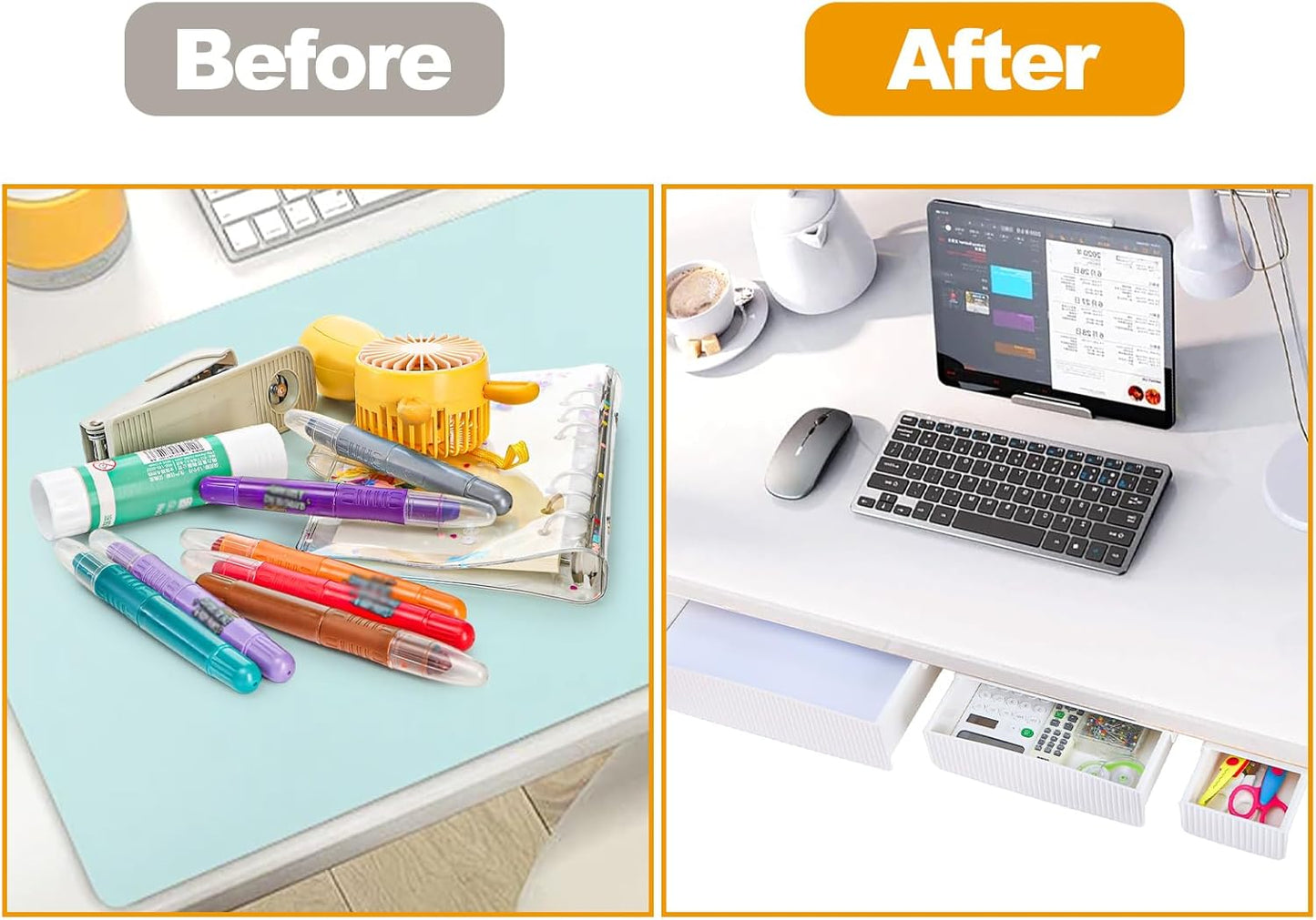 YOUEON 3 Pack Under Desk Drawer Slide Out, Self-Adhesive Under Table Drawer, Hidden Attachable Under Desk Storage Drawers, Stick on Drawers for Office, Home, School, White