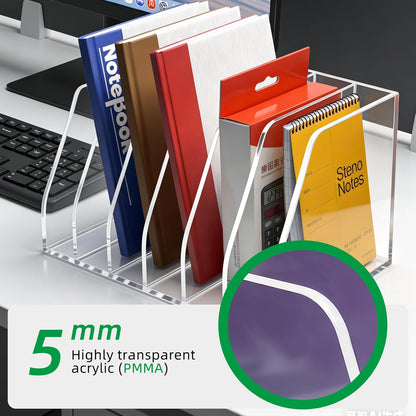 Acrylic Magazine File Holder, 4 Vertical Compartments Desk Document Sorter Organizer, Clear Folder Rack Binder for Office, Documents, Tablets, Magazines, Books – Home/Classroom Rack