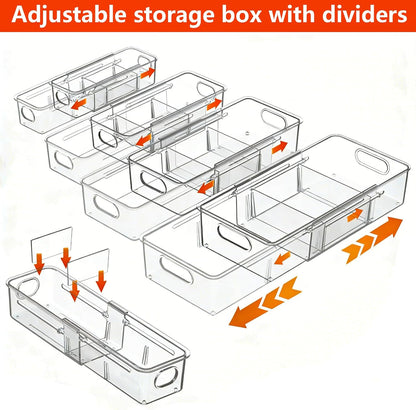 REBECAT 4 Pcs Expandable Clear Drawer Organizers, Adjustable Drawer Organizer Bins with Dividers, makeup organizer for drawer, drawer organizer bathroom for Vanity, Junk Drawer & Office