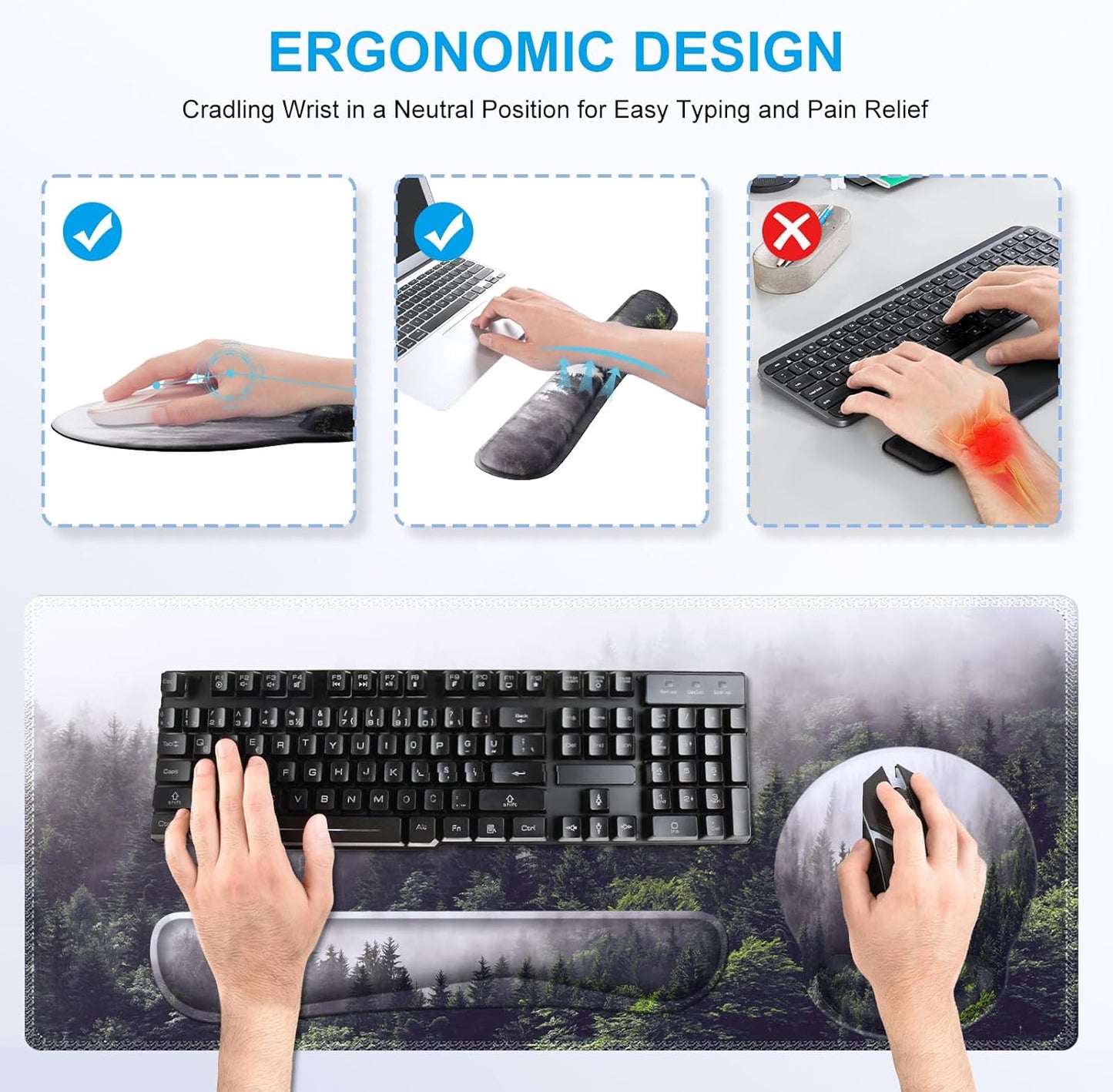 iCasso Desk Mat, Gaming Mouse Pad Wrist Support Set,4in1 XXL Large Mousepad + Keyboard Wrist Rest+Mouse Wrist Rest+Coaster Set with Ergonomic Design for Home Office Table Computer-Penoy