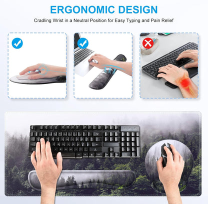 iCasso Desk Mat, Gaming Mouse Pad Wrist Support Set,4in1 XXL Large Mousepad + Keyboard Wrist Rest+Mouse Wrist Rest+Coaster Set with Ergonomic Design for Home Office Table Computer-Penoy