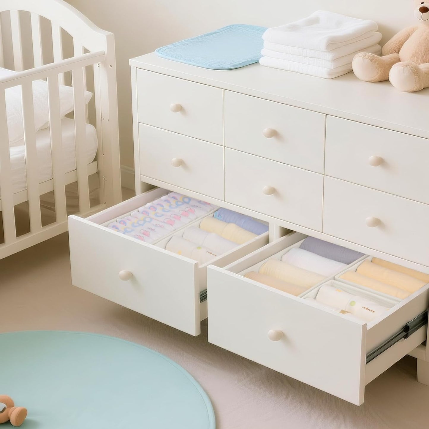 Criusia Drawer Organizer Clothes, 10 Pack Dresser Organizer for Baby Clothes, Underwear, Sock- Foldable Closet Organization and Storage Dividers Bins for Nursery, Bedroom (Beige)