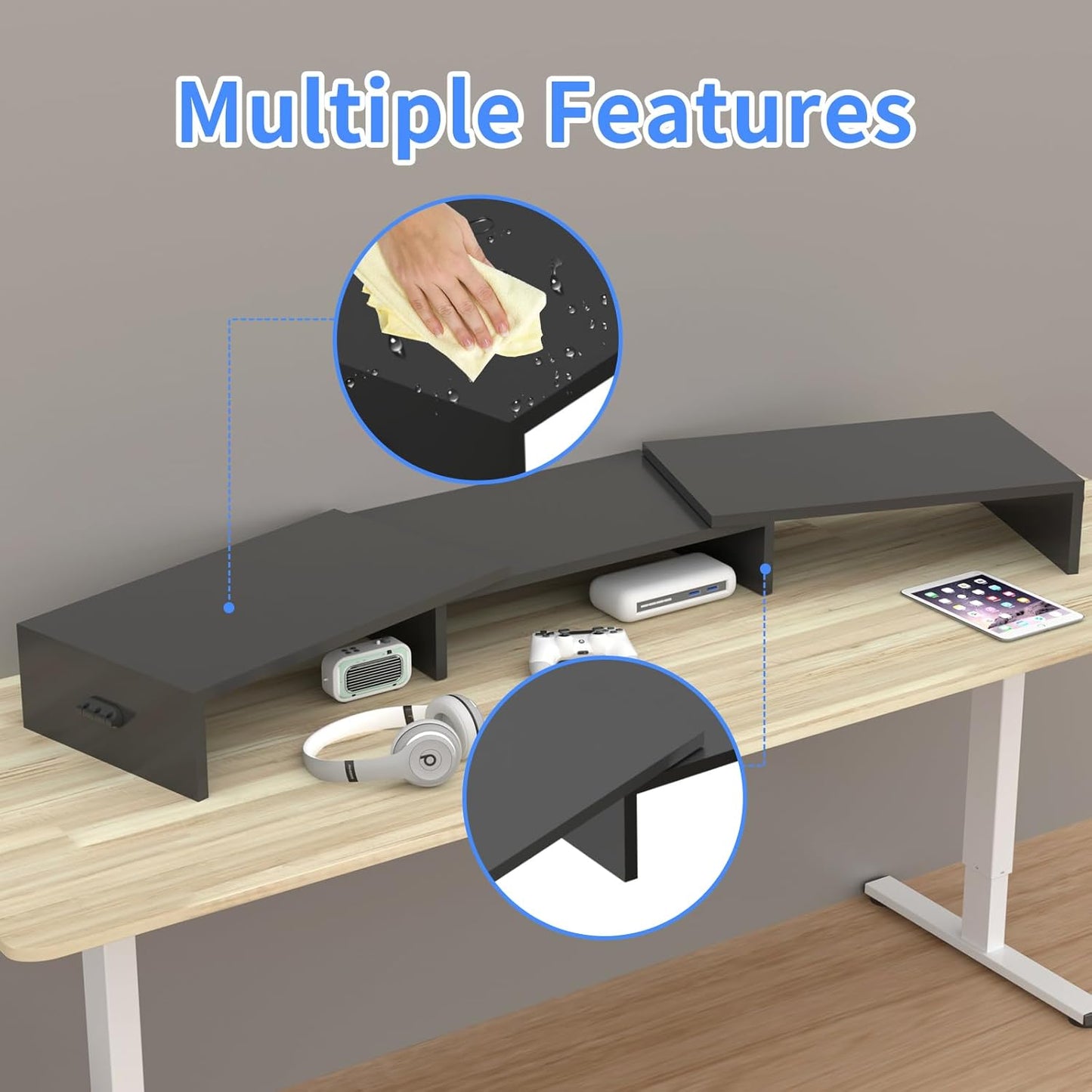 Pholiten Monitor Stand Riser, Desktop Stand, Computer Stand, Ergonomic Design, Two-Level Design, Desktop Organization, Keyboard Smartphone Storage, Printer Stand, Display Stand, 16.5 x 9.3 x 5.6