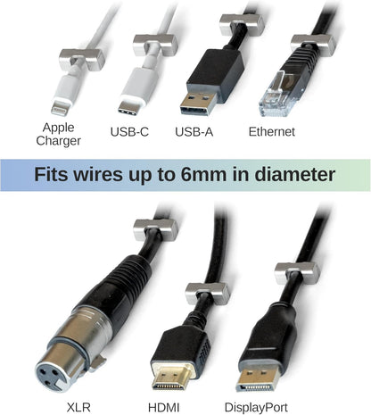 Magnetic Cord Holder, Heavy Duty Neodymium Magnets for Cord Management (10-Pack, Silver) No Adhesives or Cable Ties, Reusable Desk Cable Organizers