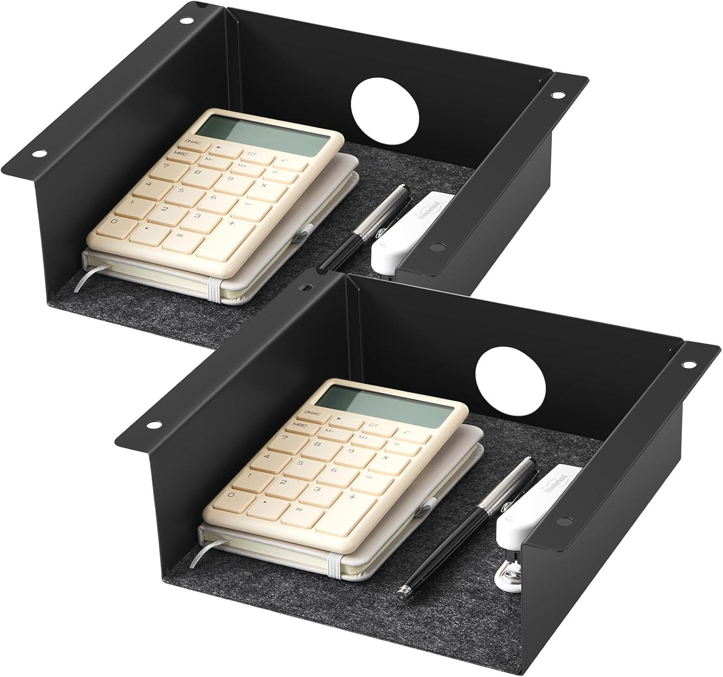 Yaocom 2 Pack Under Desk Hanging Shelf, Carbon Steel Storage Tray with Mute Felt Sheets, Mount Shelves Organizer for Office Home Workstation Gaming Desk Stand up(13x8x2.8 in/Storage Shelf,Black)