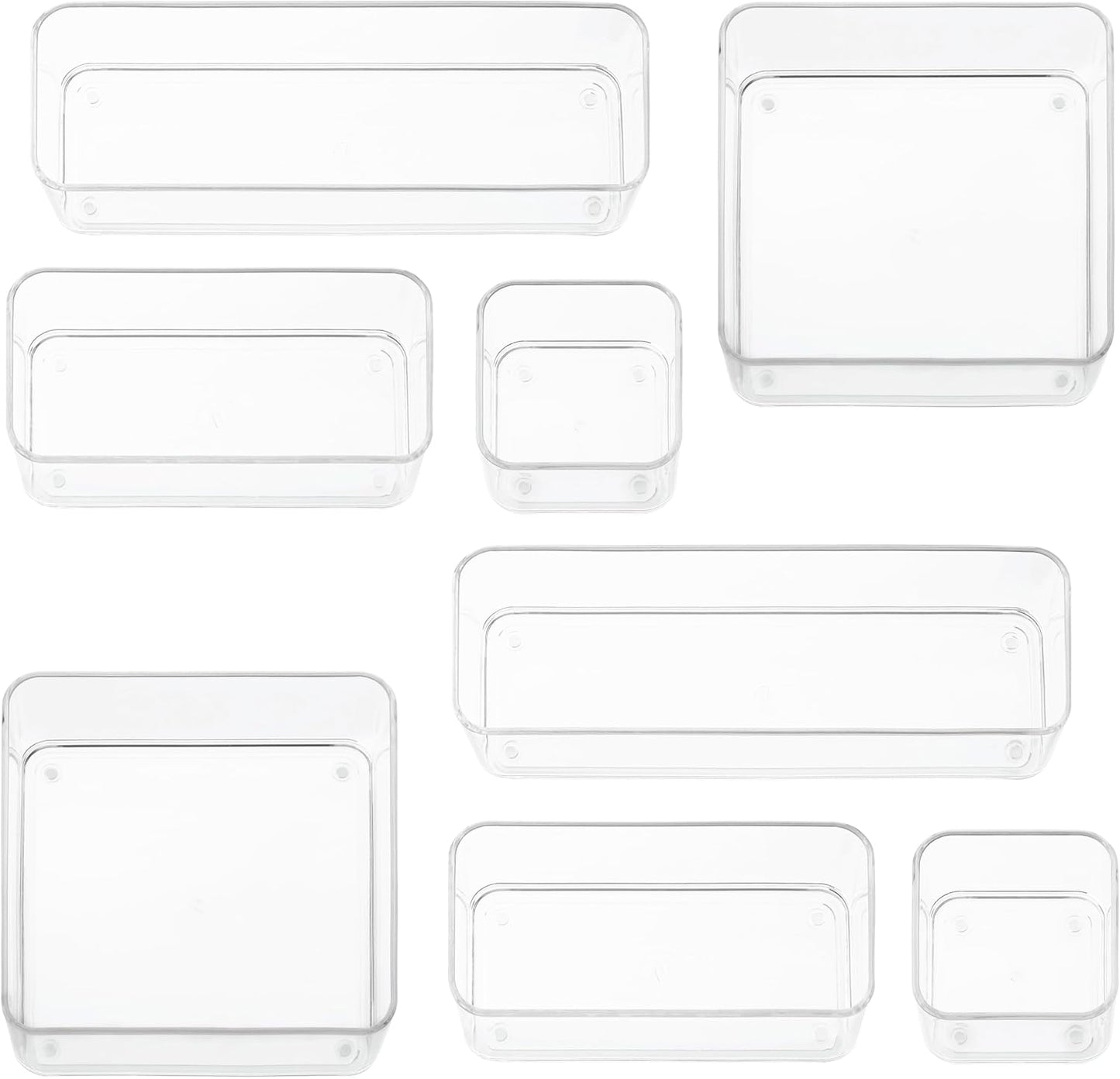 primebox Six Pieces - Clear Plastic Drawer Organizer Bins - Stackable, Non-Slip, 3 Sizes