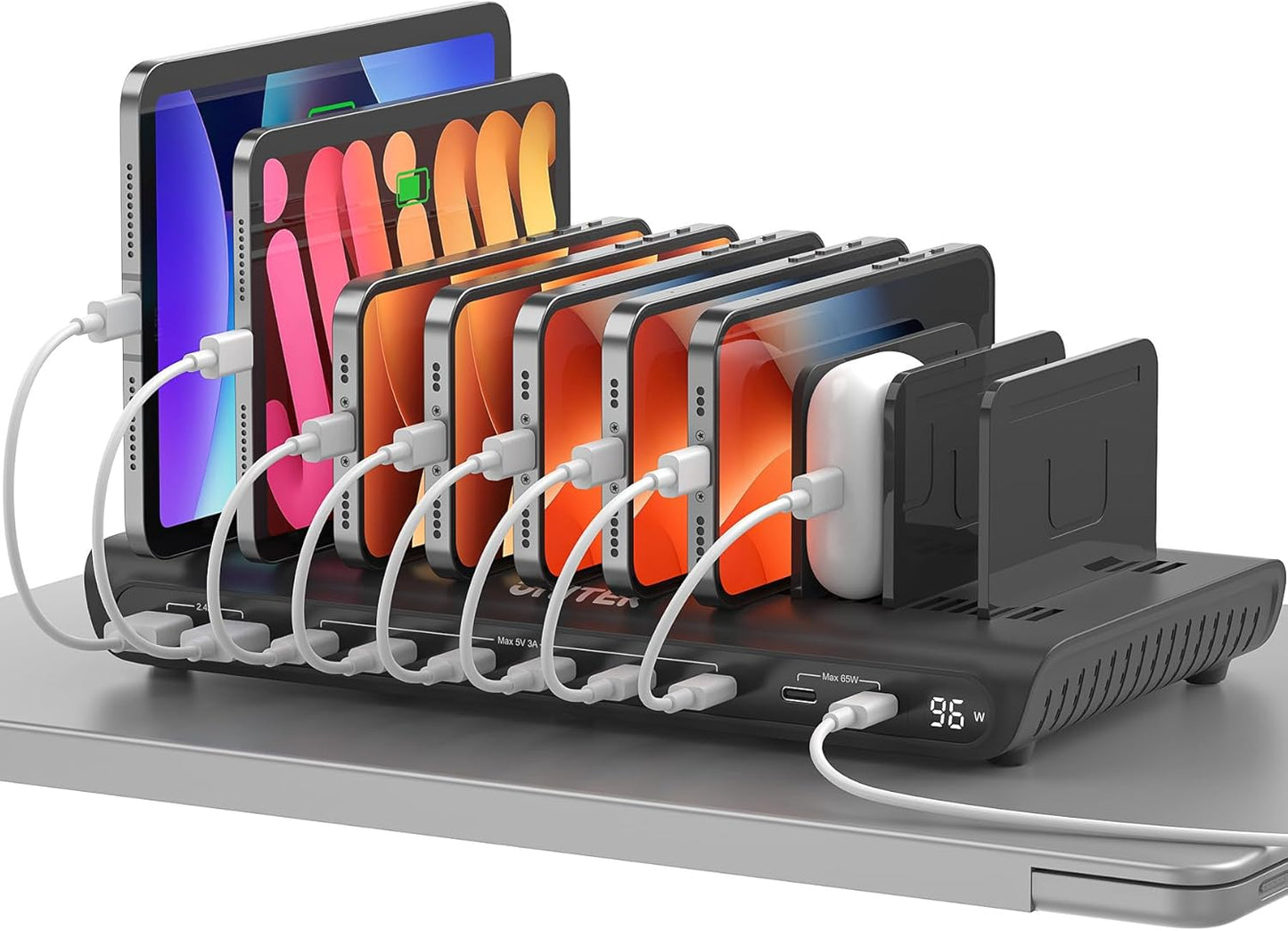Unitek 10-Port Desktop Charging Dock Ultimate Charging Station for Multiple Devices, iPhones & Apple Products High-Speed USB Hub with LED Display for Office, Kitchen Counter, Desk Organizer