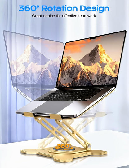 JCZT Adjustable Laptop Stand for Desk, 360° Rotating Base Ergonomic Computer Stand, Laptop Riser Foldable Protable for Office Home Fits Compatible with MacBook Pro/Air Notebook up to 10-16" Black