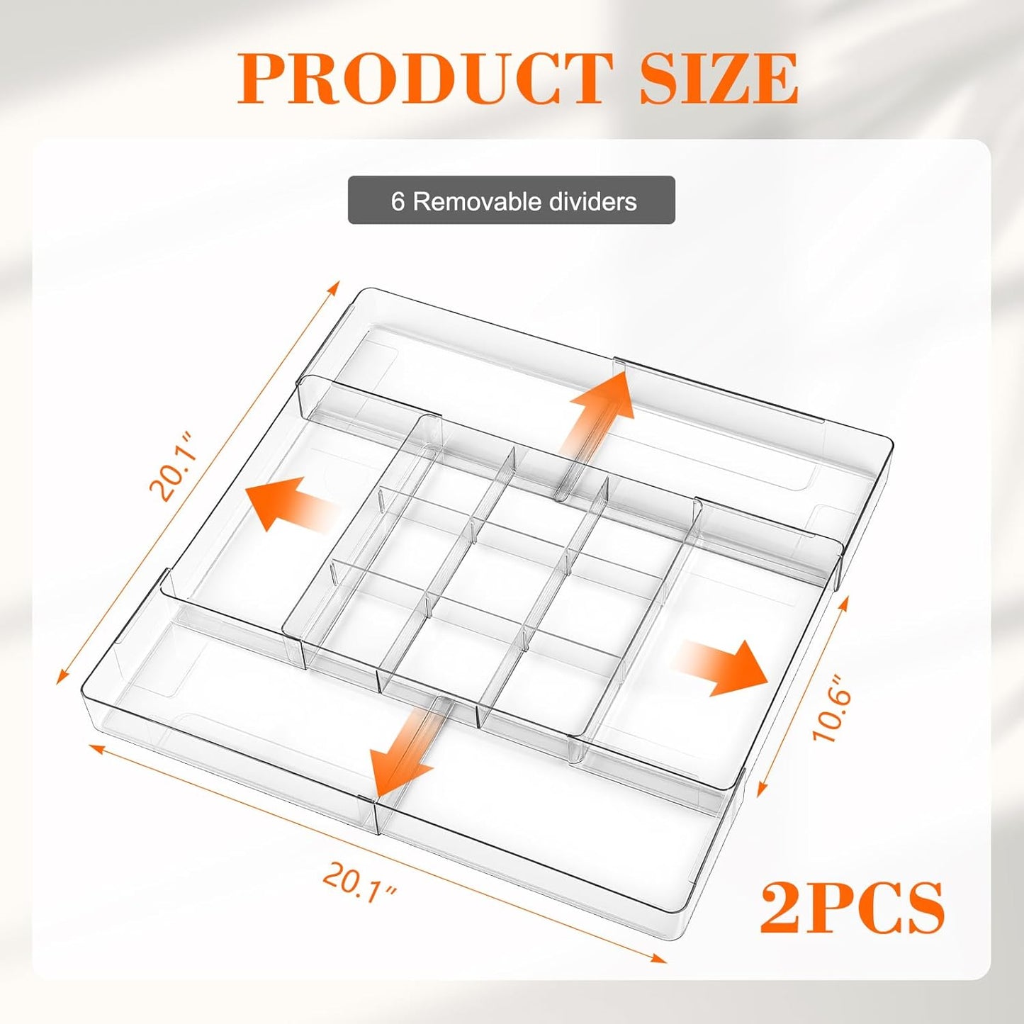 Briwooody 1 Pcs Large Expandable Acrylic Drawer Organizers, Grid Adjustable Drawer, Dividers Organizer for Desk, Makeup, Jewelry, Office, Kitchen Supplies (Clear,5 Compartments)