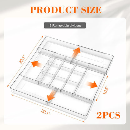 Briwooody 1 Pcs Large Expandable Acrylic Drawer Organizers, Grid Adjustable Drawer, Dividers Organizer for Desk, Makeup, Jewelry, Office, Kitchen Supplies (Clear,11 Compartments)