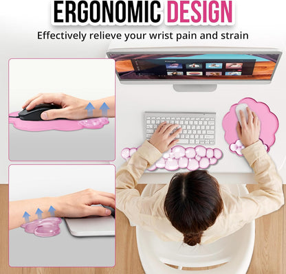 Keyboard Wrist Rest Set — Ergonomic Cloud Gel Wrist Rest Keyboard and Mouse Pad, Non-Slip Desk Accessories for Office and Home（White）