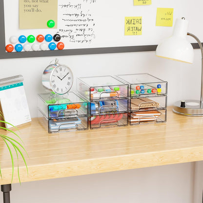 Yieach 4 Pack Clear Stackable Storage Drawers,4.4'' Tall Acrylic Drawer Containers for Organizing,Bathroom Organizers and Storage Bin Box,Plastic Makeup,Medicine Organizer Bins for Cabinet,Undersink