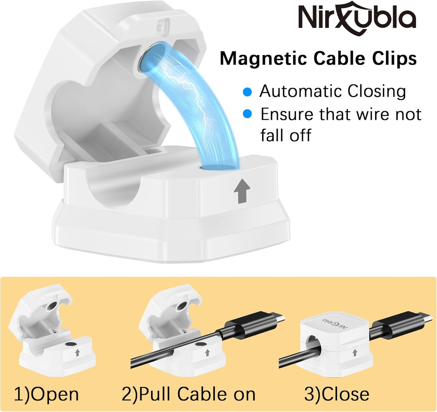 [9 Pack] Magnetic Cable Clips,Easy to Adjust Cables or Wires,Enhanced Adhesive Wire Holder Keeper Organizer,Desk Cable Management, NIRXUBLA Cable clips for office,car,kitchen,workspace,Bedroom (White)