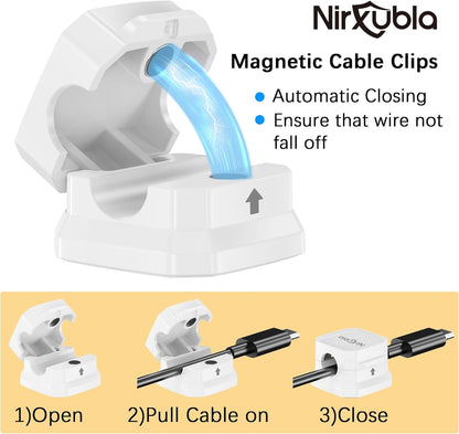 [9 Pack] Magnetic Cable Clips,Easy to Adjust Cables or Wires,Enhanced Adhesive Wire Holder Keeper Organizer,Desk Cable Management, NIRXUBLA Cable clips for office,car,kitchen,workspace,Bedroom (White)