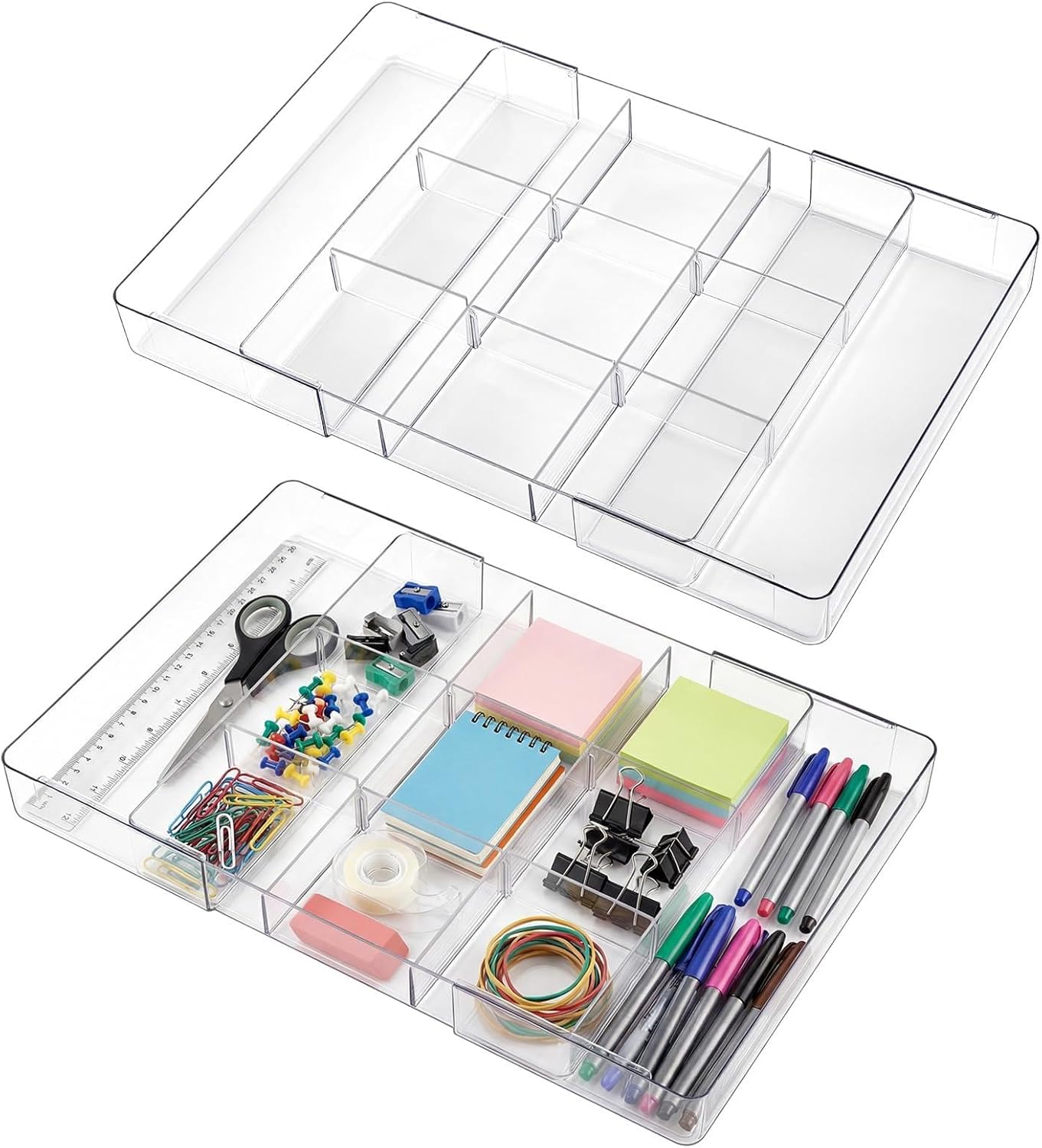 Briwooody 1 Pcs Large Expandable Acrylic Drawer Organizers, Grid Adjustable Drawer, Dividers Organizer for Desk, Makeup, Jewelry, Office, Kitchen Supplies (Clear,5 Compartments)