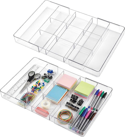 Briwooody 1 Pcs Large Expandable Acrylic Drawer Organizers, Grid Adjustable Drawer, Dividers Organizer for Desk, Makeup, Jewelry, Office, Kitchen Supplies (Clear,11 Compartments)