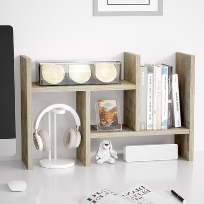 Jerry & Maggie Desktop Organizer Office Storage Rack Adjustable Wood Display Shelf Free Style Double H, Multi-Functional Mini Bookshelf for Desk Natural Stand (Natural Wood Tone)