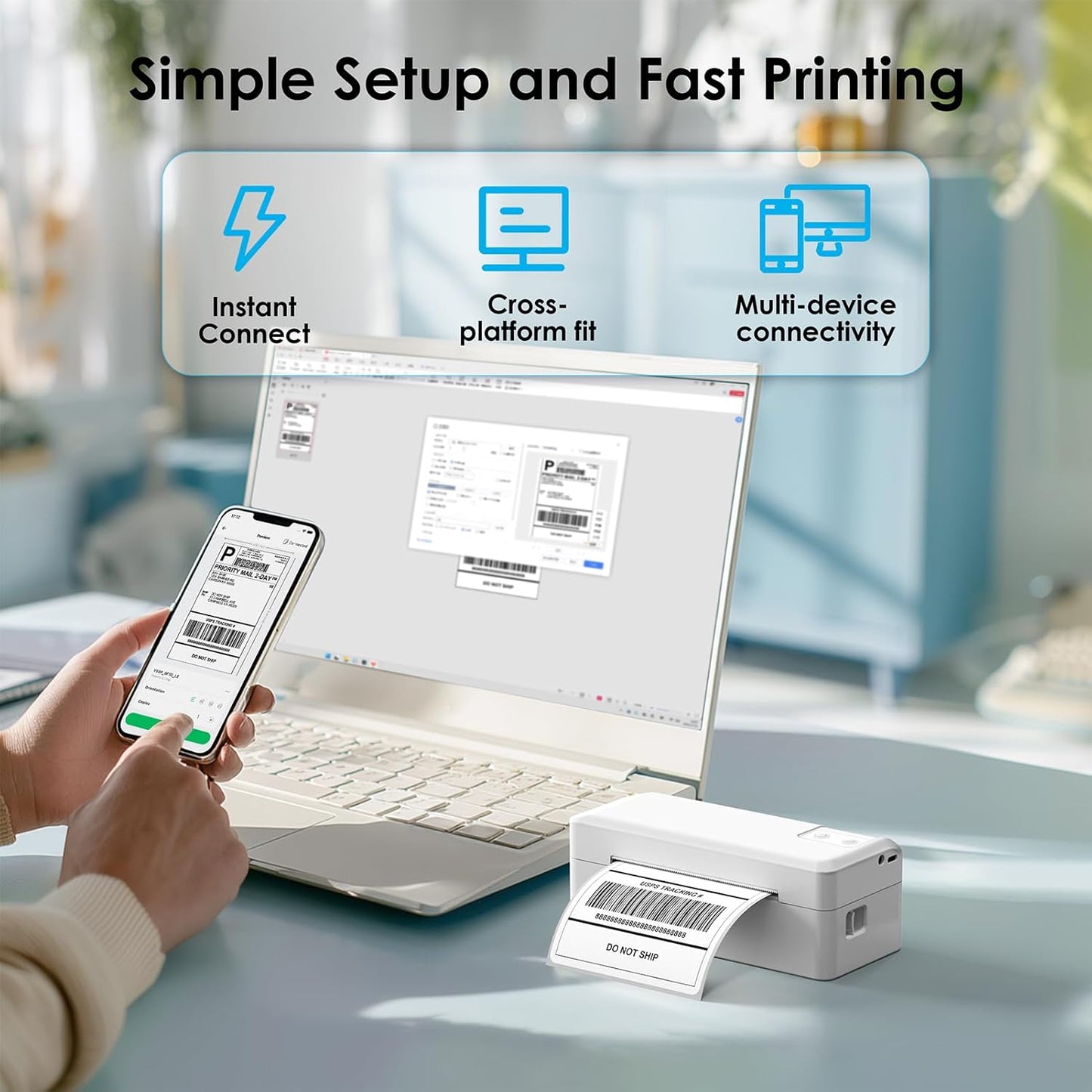KNAON Shipping Thermal Label Printer, 4x6 Portable Label Printer, Bluetooth Label Maker for Small Business, Support iPhone,Android,Windows,Mac,Chromebook,Works with USPS, Etsy,Shopify&More, Black