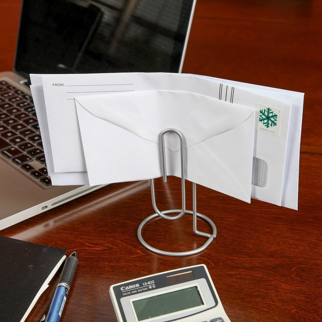 Home-X Jumbo Paper Clip Memo Holder for Desk - Document Stand, Typing Paper Holder, Office Organizer, Desktop Accessory, Photo Clip Stand, Letter & Bill Storage, Mail Organizer-Silver