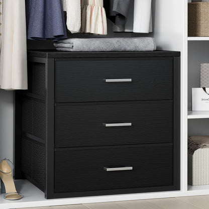 BOLUO Closet Drawers Black Fabric 3 Drawer Small Dresser for Closet Organizers and Storage Bedroom Dorm Modern