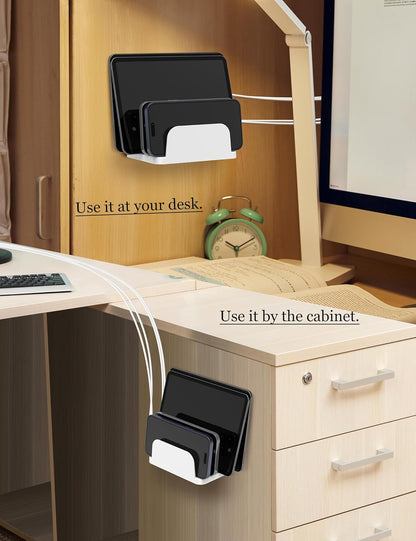 Wall Mount Phone Holder for Smartphones and Tablets, Phone Shelf with 4-Slot Docking Station Compatible with Tablet, ipad, Kindle Wall Charging Organizer (Black)