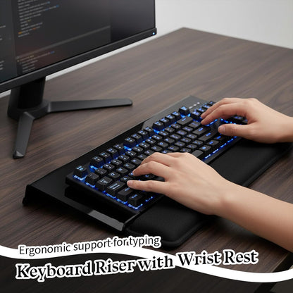 Computer Keyboard Wrist Rest Stand for Desktop Space-Saving Keyboard Riser with Silicone Wrist Rest for Office Desk, Home, School, Easy Typing, 3-Level Height Adjustment, Black