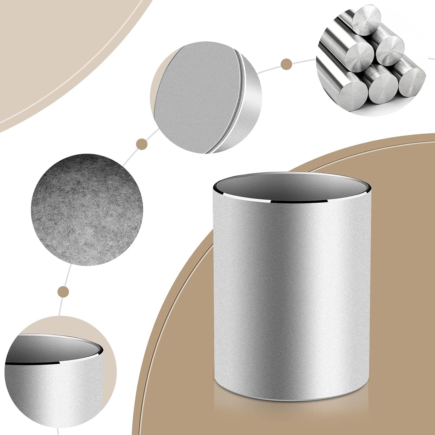 Vaydeer Metal Pen Holder Aluminum Pencil Holder for desk, Round Desktop Organizer and Black Pencil Cup for Office, School, Home and Stationary Supplies (3.15 x 3.15 x 3.94 Inches)