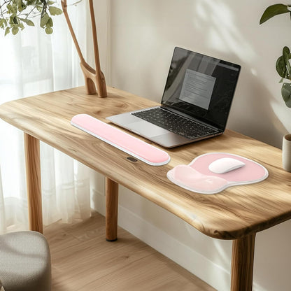 AKIT Ergonomic Mouse Pad with Wrist Rest& Keyboard Wrist Rest, Wrist Rest for Computer Keyboard, Pain Relief, Non-Slip Gel Base, Mousepad Wrist Support for Gaming, Office, Waterdrop Shaped Pink