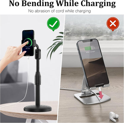 Cell Phone Holder, Height and Angle Adjustable Cell Phone Holder, Universal Holder for Leisure, Business, Office, Home, Compatible with 3.5-6.7 Inch Devices, (Black)