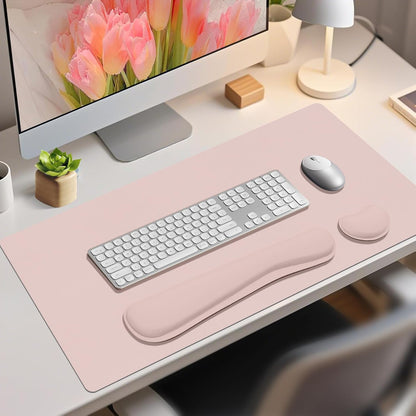 Wrist Rest for Computer Keyboard and Mouse, Ergonomic Design Wrist Support Pad for Keyboard, Soft Memory Foam Desk Pads Support Hand and Arm Easy Typing Pain Relief, 2 Piece Pad, Cream Pink