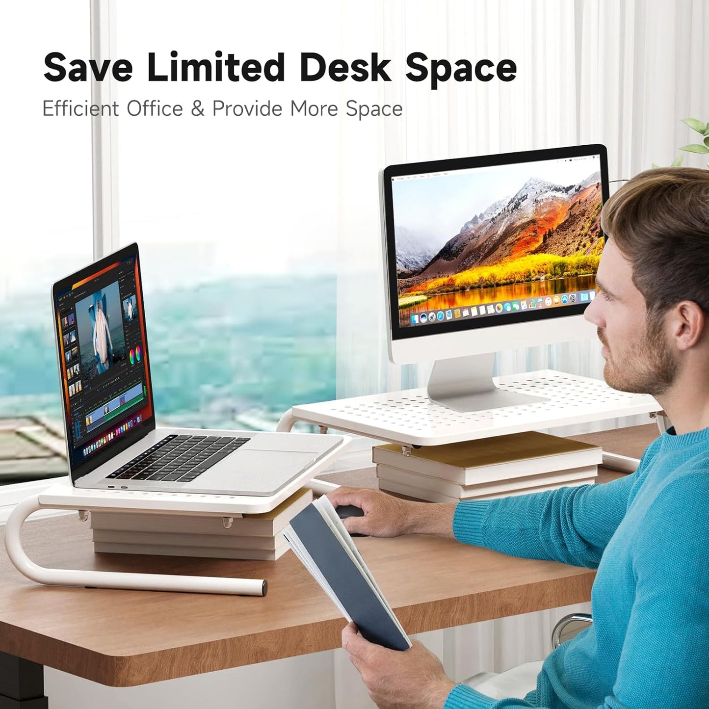 suptek Monitor Stand Riser for Computer,Laptop,Printer, Notebook and All Flat Screen Display with Vented Metal Platform and 4 Inches Height Underneath Storage (MST004)