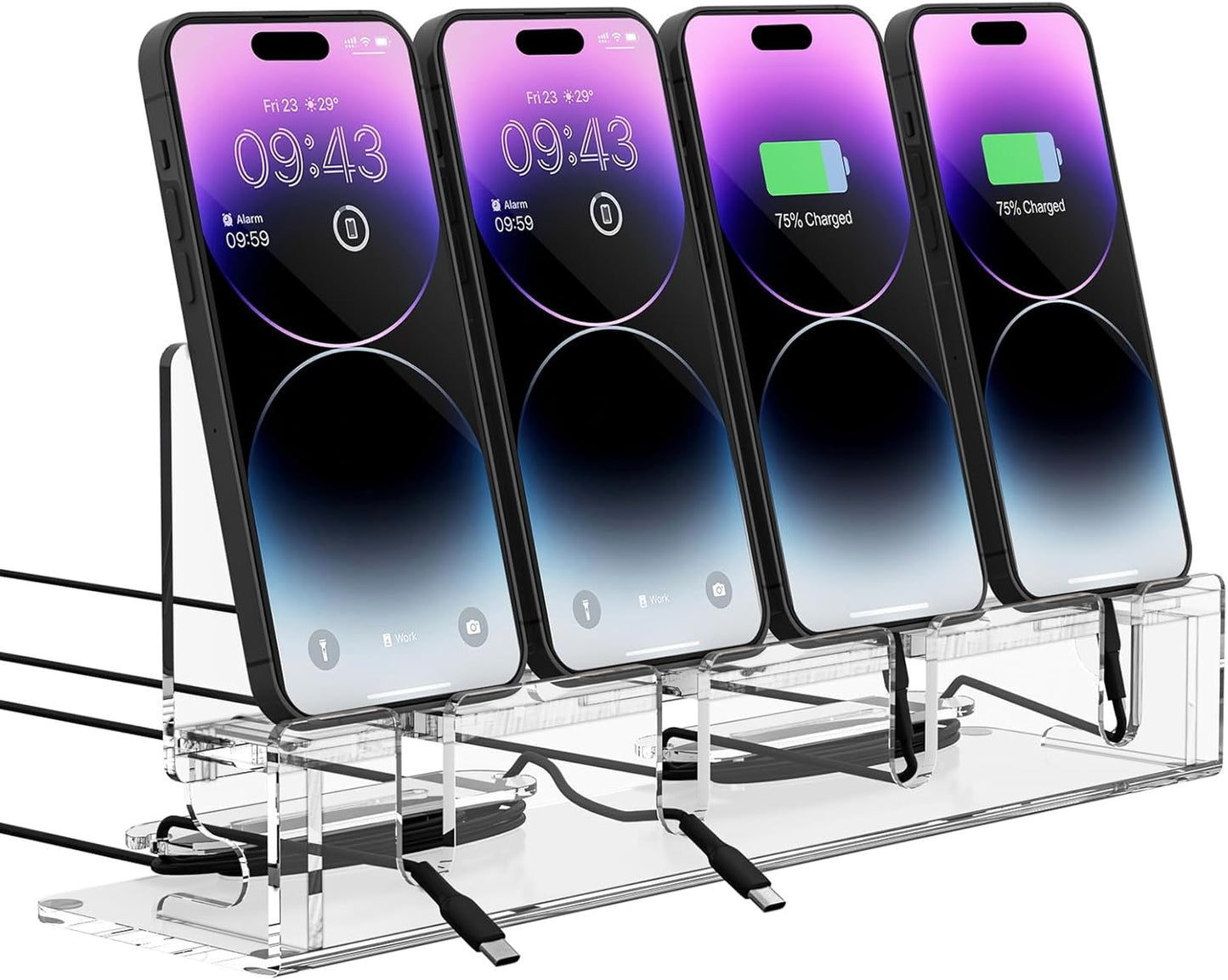 Cell Phone Stand, Multiple Phone Holder Organizer Stand for 4 Phones, Acrylic Desktop Mobile Phone Docking Station Charging Holder (Clear)