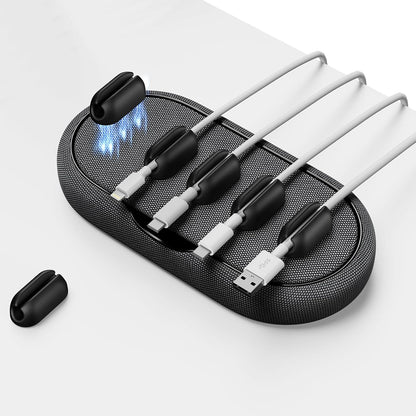 Cable Management, Magnetic Cord Organizer, Desk Cord Holder Wire Keeper with 6 Magnetic Cable Clips, Charger Cord Management for Home Office, Lightning/USB C/Micro Cable, White
